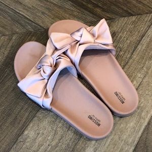 Satin Pink Slide Sandals